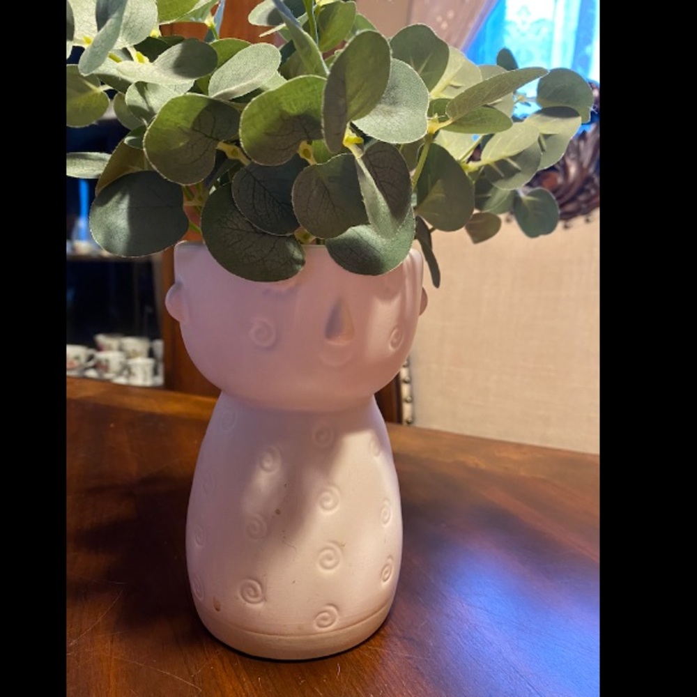 Huntington Home Blush Ceramic Face Planter with Lush Greenery